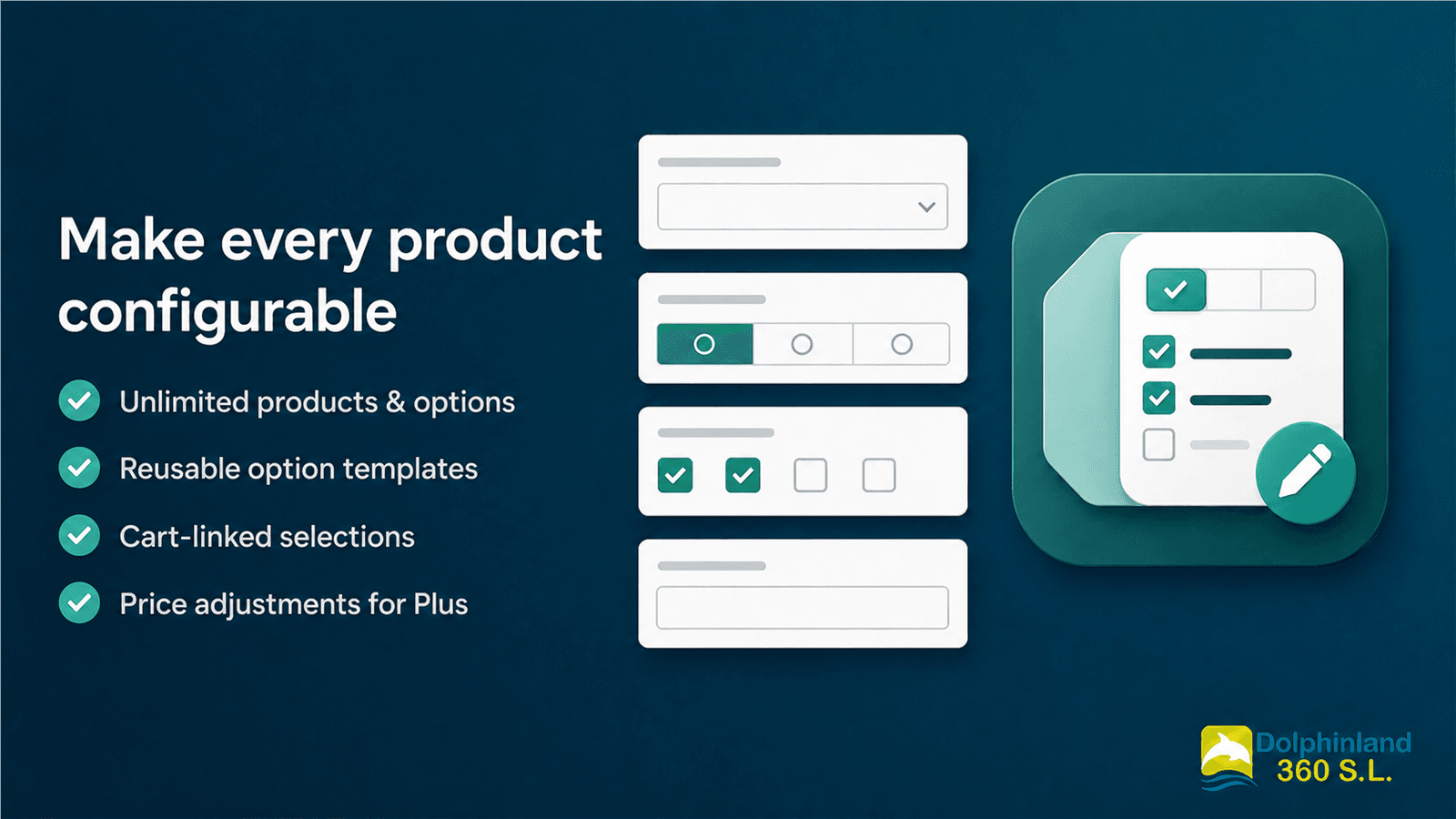 DL Product Options feature overview with reusable templates, cart-linked selections and Plus price adjustments
